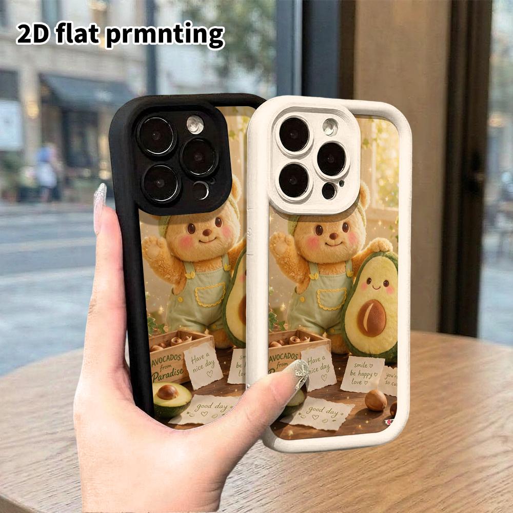 Phone Case: 2D flat design suitable for iPhone 18 17 16 15 14 13 Pro protective case, avocado little bear, perfect Christmas and Halloween holiday gif