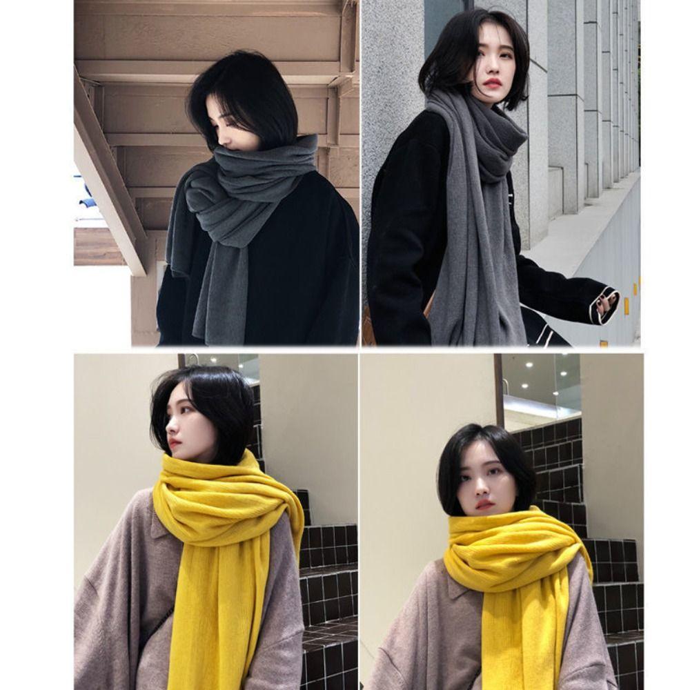 Thick Warm Winter Knitted Scarf Solid Color Women Wrap Shawls Fashion Long Scarves