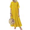Women Dot Print Maxi Dress Summer Short Sleeve Crew Neck Long Dress Casual Pleated Swing Beach Sundress