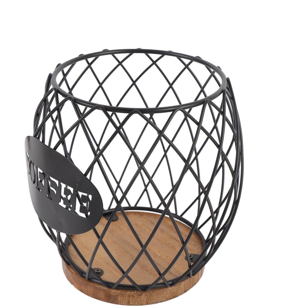 Coffee Pod Holder Iron Large Capacity Stylish Look Easy Access Wooden Base Coffee Pod Storage Organizer for Home Coffee