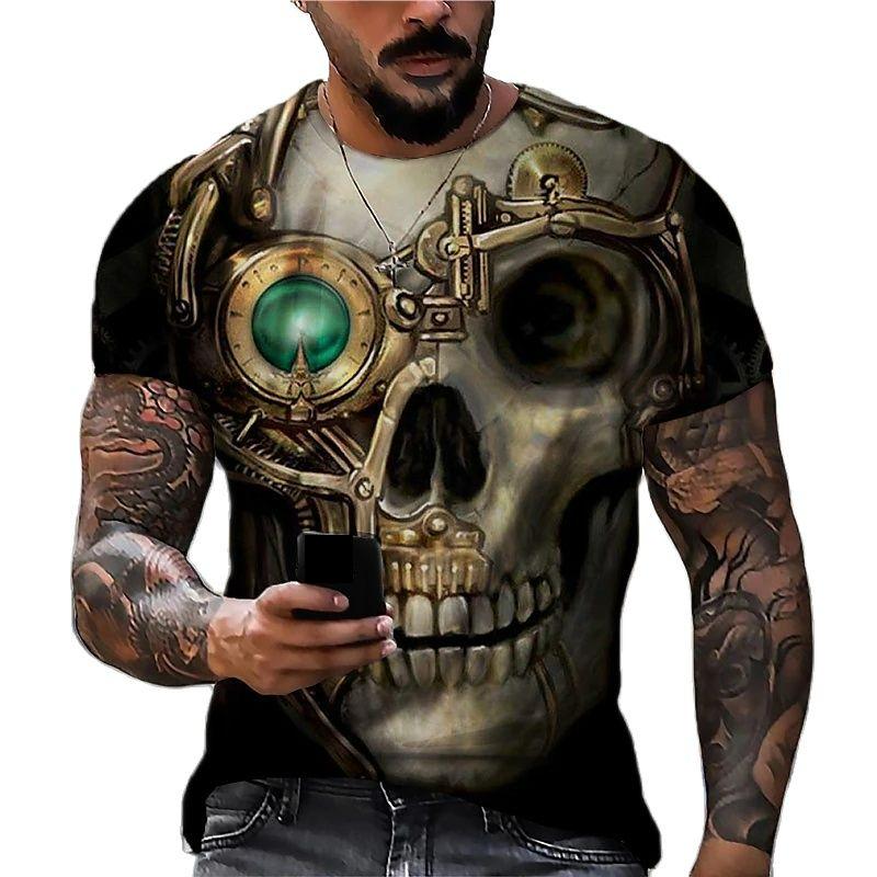 Men's Skull Tshirt 3D Printed Skull Graphic T-shirts For Men Oversized Short Sleeve Punk Tops Tee Shirt Men Death Clothing