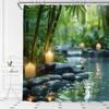 Шторка для душа Zen Spa, Бамбук Камень Отражение воды, Успокаивающий декор природы, Набор с крючками