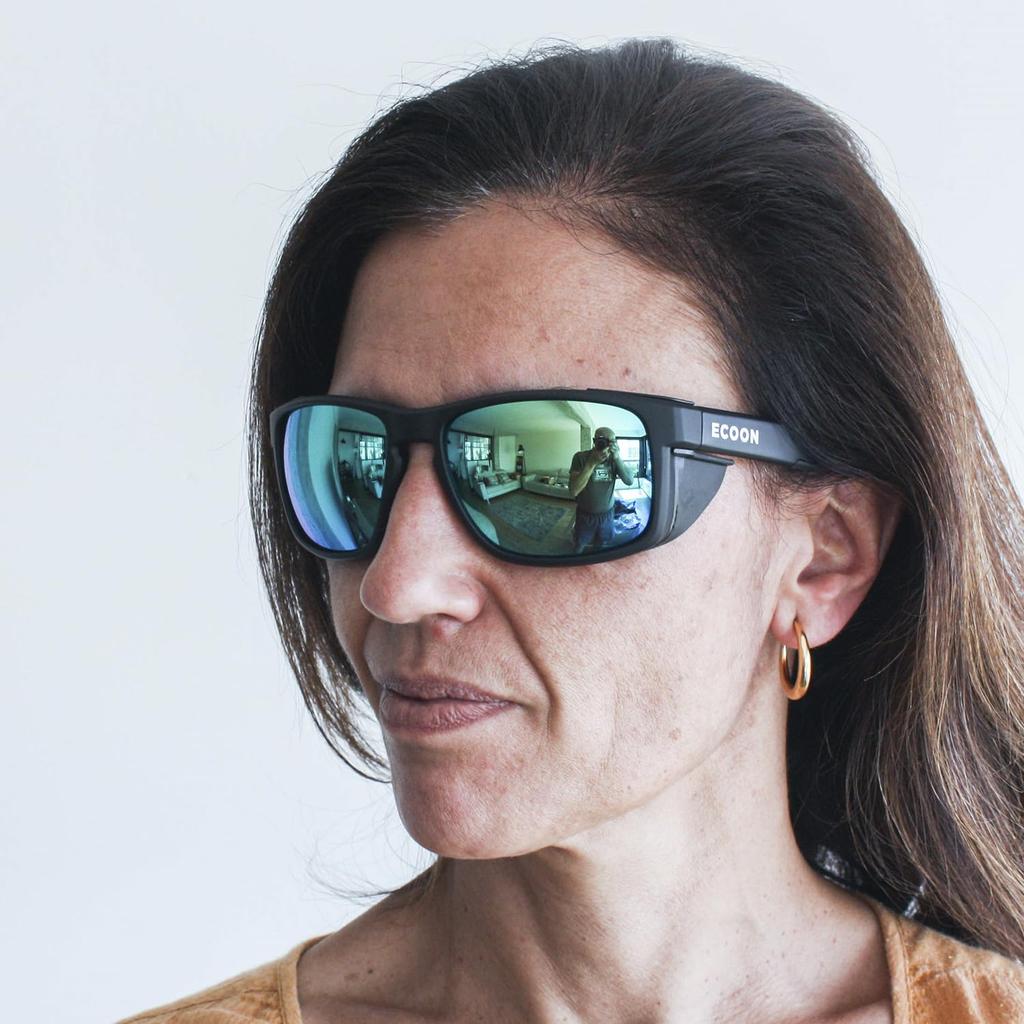 Unisex Le MORNE Sunglasses with Detachable Side UV Black REVO OCN-ECO100-2 Shields, Protection, Lightweight, Durable, (Blue Lenses) [Authentic]