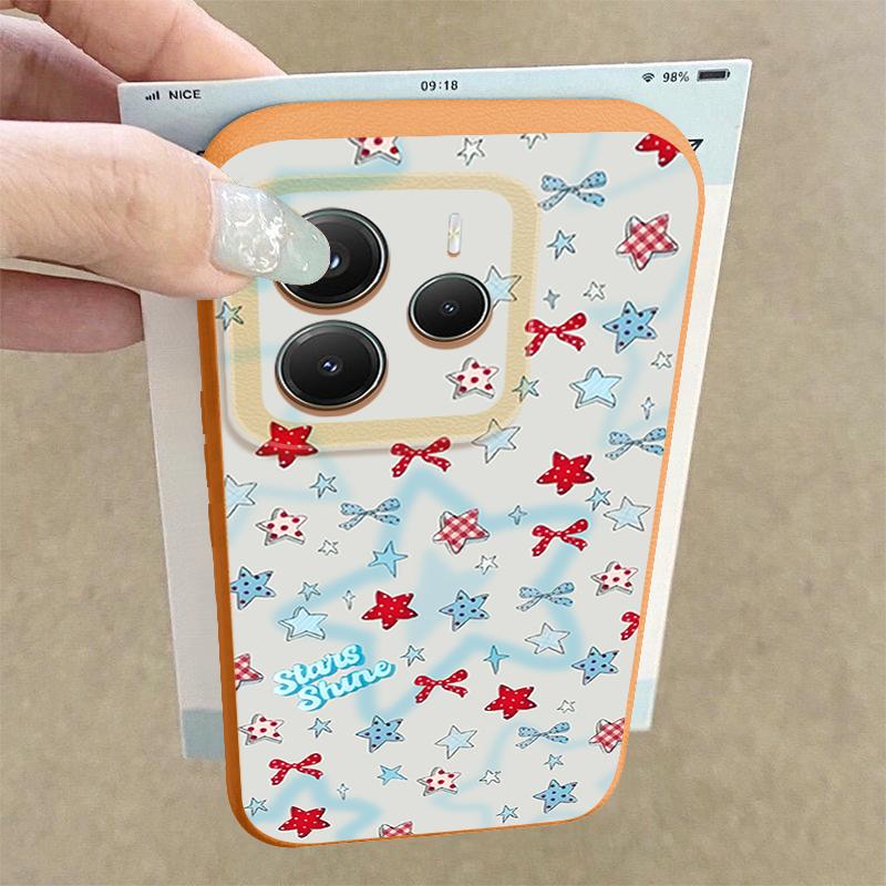 Чехол с узором из синих звезд и бантов для Xiaomi Redmi Note 14 13 Pro 5G 4G 12 11 Funda Xiaomi 14T 13T 11T Pro Силиконовая крышка с текстурой кожи