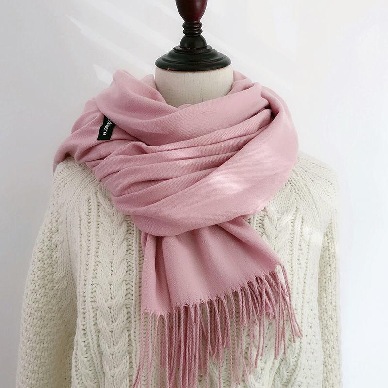 Women Scarf Shawl Soft Thickened Solid Color Winter Warm Tassels Fashion Accessories