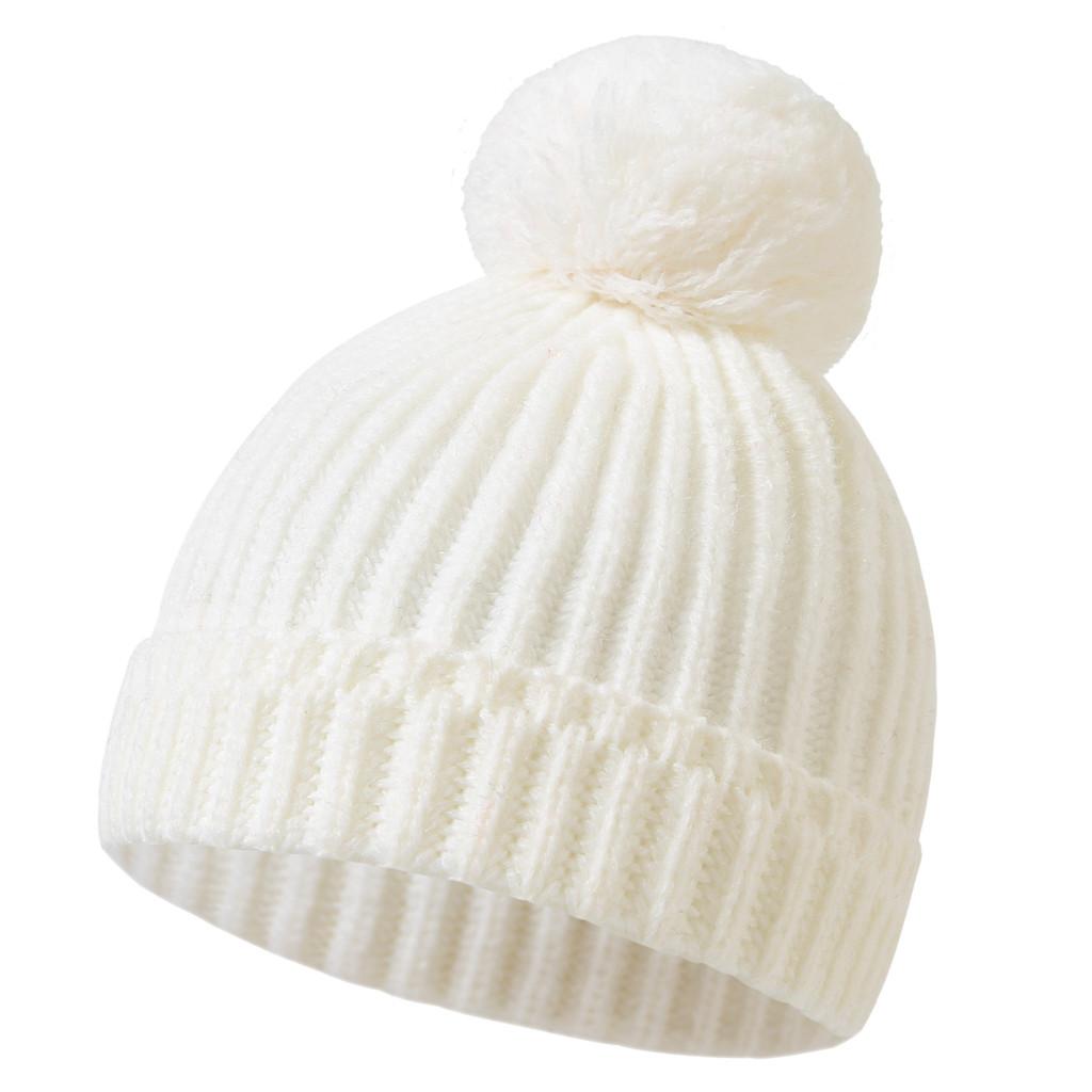 Большая шапка-бини с помпоном для малышей, вязаная, зимняя, теплая, для новорожденных, для мальчиков и девочек, 0-12 месяцев