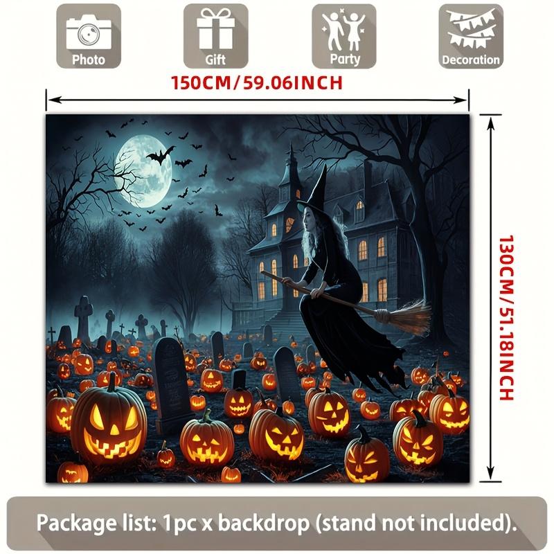 2D flat banner 1 piece Halloween witch ghost pumpkin full moon bat eerie atmosphere background cloth