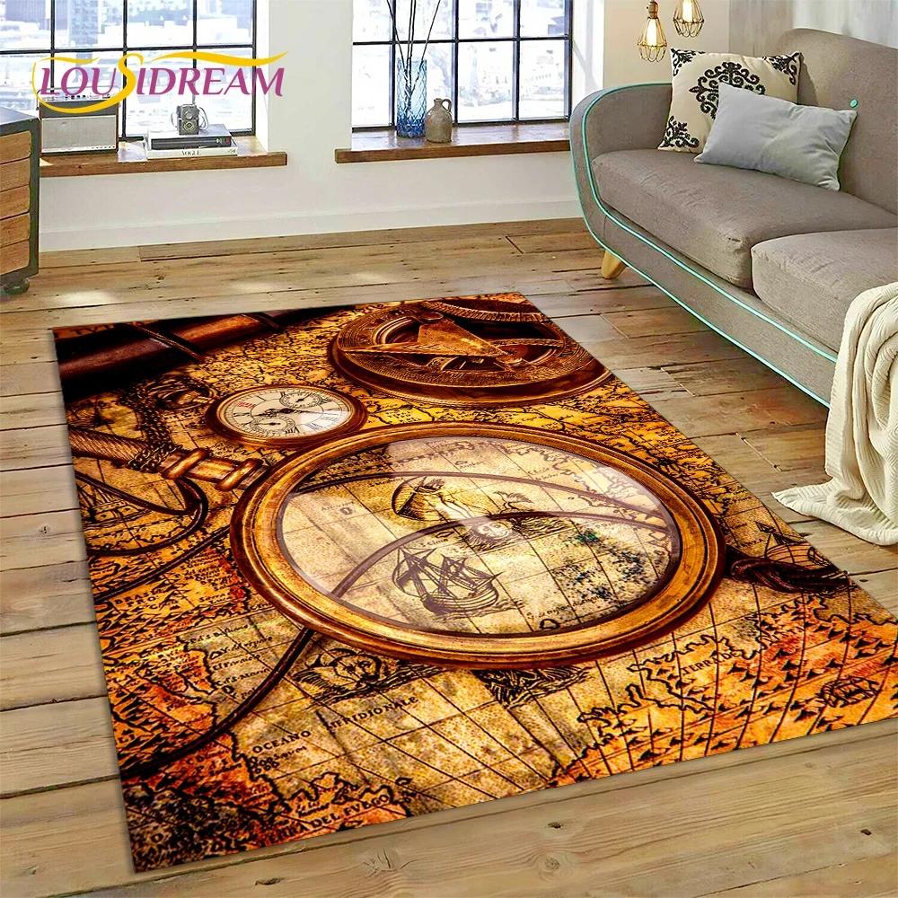 3D Древняя морская карта мира, компас, ковер, коврик для спальни, гостиной, дивана, украшение, детский игровой большой декоративный напольный коврик