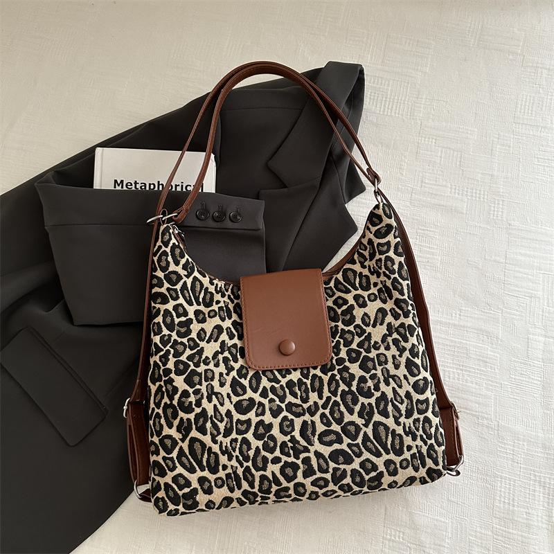 High Value Large Capacity Tote Bag Women's 2025 New Trendy Fashion Retro Leopard Print Shoulder Bag Multi-functional Backpack