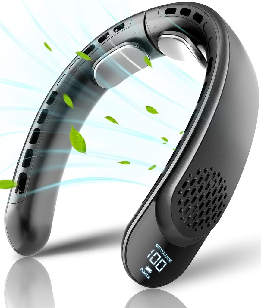 Портативный шейный вентилятор 4 турбо-хэндс-фри безлопастного шейного охладителя Аккумулятор 4000 мАч Персональный носимый вентилятор 3 скорости Охлаждающий воздушный поток на 360°