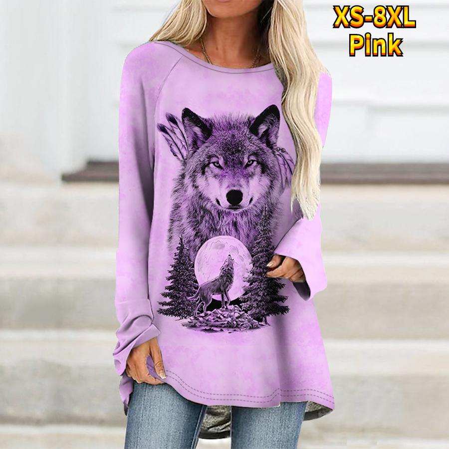 Long Sleeved Hoodie Spring and Autumn Animal Pattern Loose Women Bag Hip Crewneck Top XS-8XL