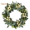 Венок из искусственных листьев эвкалипта, венок из искусственных зеленых листьев с ягодами, венок из искусственного эвкалипта для дома, крыльца, стены, двери, декор