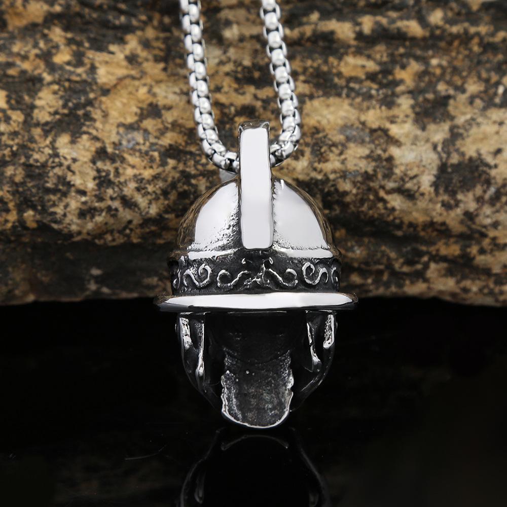Stainless Steel Jewelry Wholesale Titanium Steel Men's Necklace Pendant Vintage Street Hip Hop Wind Warrior Helmet Pendant