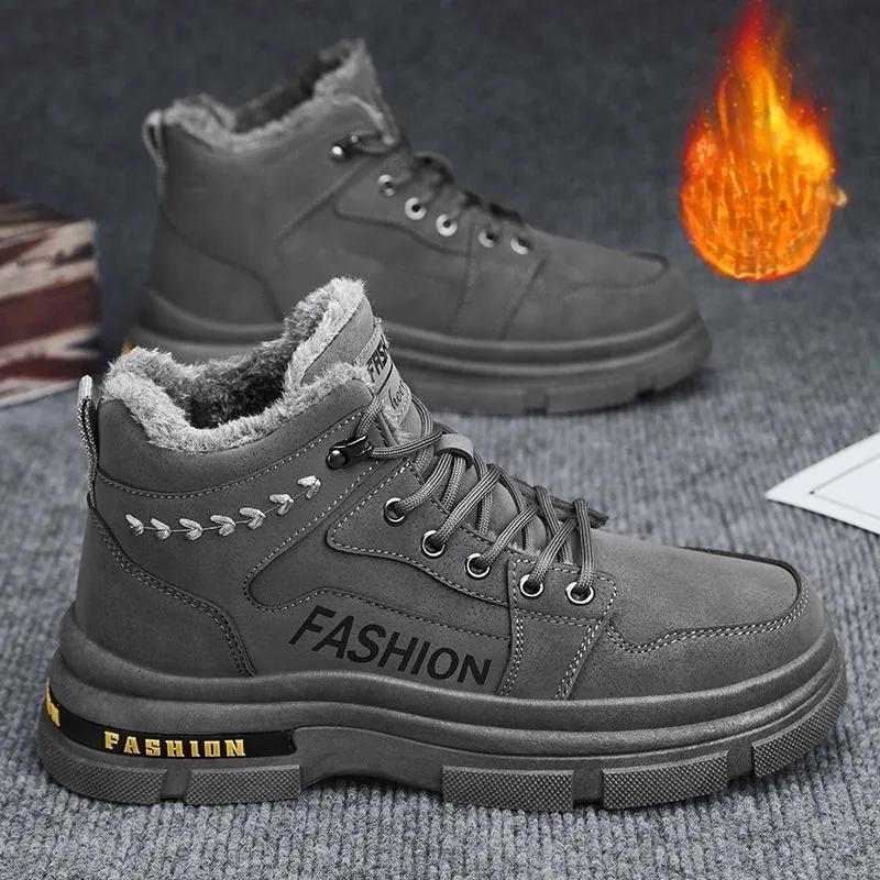 Модные мужские зимние ботинки, противоскользящие, плюшевые, для помещения, теплые, холодостойкие, зимние ботинки, высокий верх, платформа, шнуровка, для улицы, спортивные, рабочие ботинки, мужские