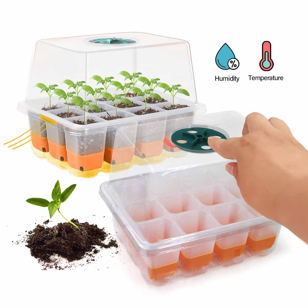 12 Cells Seedling Starter Tray Kit Adjustable Humidity Nursery Planting Box for Garden Home Greenhouse Plants Clone Seed Potting