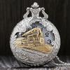 Vintage Train Pendant Arabic Numerals Quartz Pocket Watch with Necklace Hollow Watches