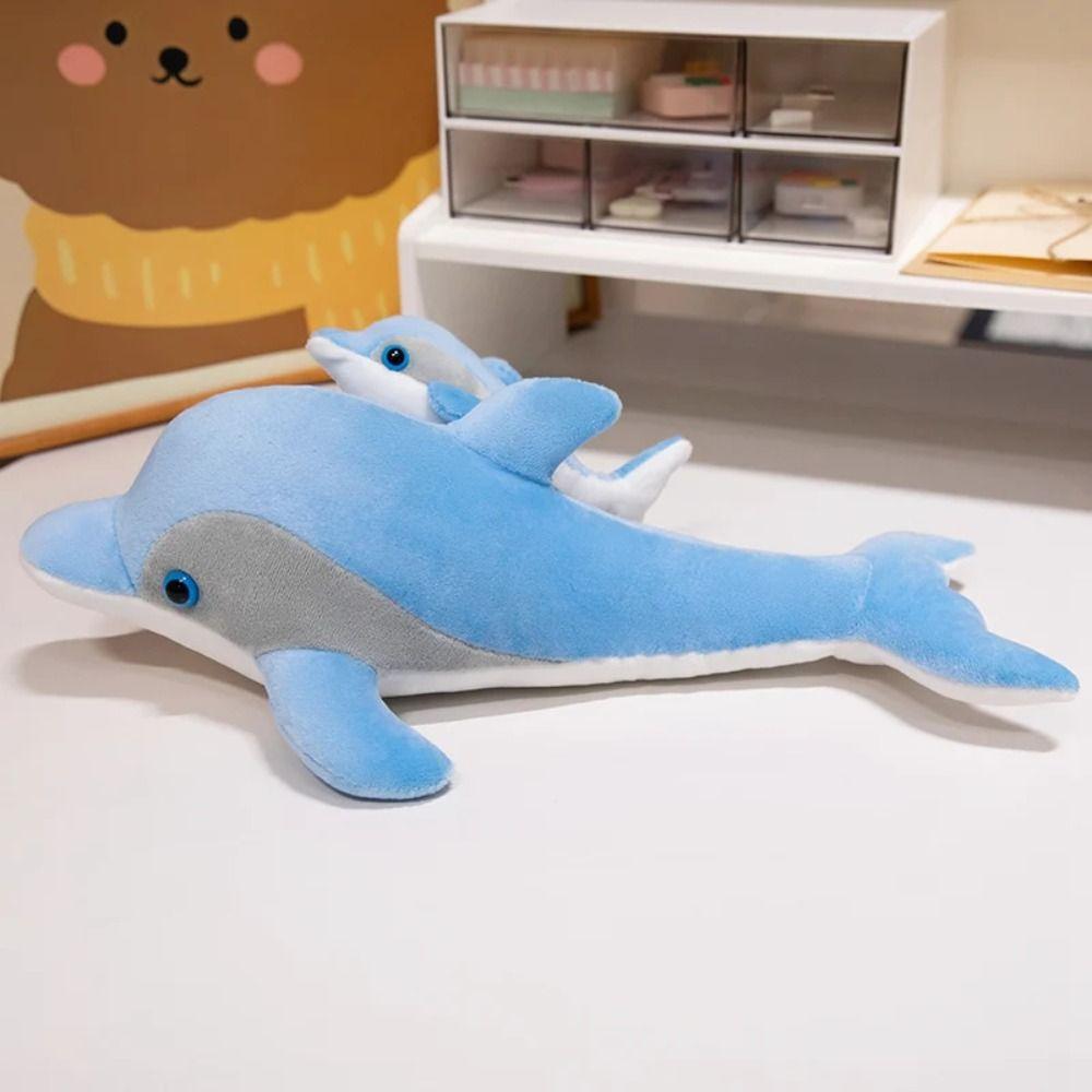 Marine Life Dolphin Mom-Child Stuffed Toys Simulation Dolphin Sofa Pillow  Kids Birthday Christmas