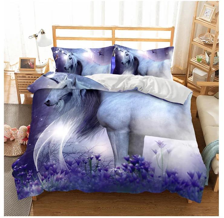 Iceberg Unicorn Quilt Cover Set Pillow Cover 3D Print Pink Green Babysbreath Navy Blue Bed Cover Set For Boy Gril Teen Dropship