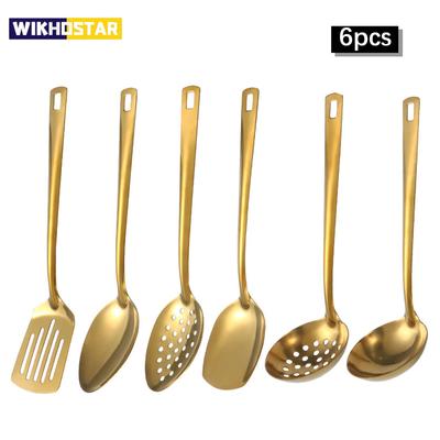 6 шт., набор кухонных принадлежностей из нержавеющей стали, домашний креативный корейский золотой суп, ложка, дуршлаг, ложка для горячего горшка, кухонная ложка для приготовления жарки