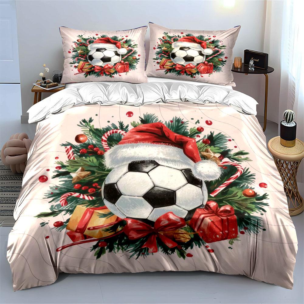 Soccer Christmas Wreath Design Bedding Duvet Cover Set (1*Duvet Cover 2*Pillowcases, without duvet insert)