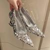 Shoes Woman  Trend Brand Pumps Fashion Bling Sequin Pointed Toe Shallow Slip Nude Shoes High Wedges Heel Pumps Shoes