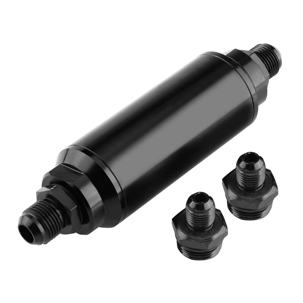 Universal Aluminum 44mm Car Inline Oil Fuel Filter With AN6 AN8 Adapter Fittings Black