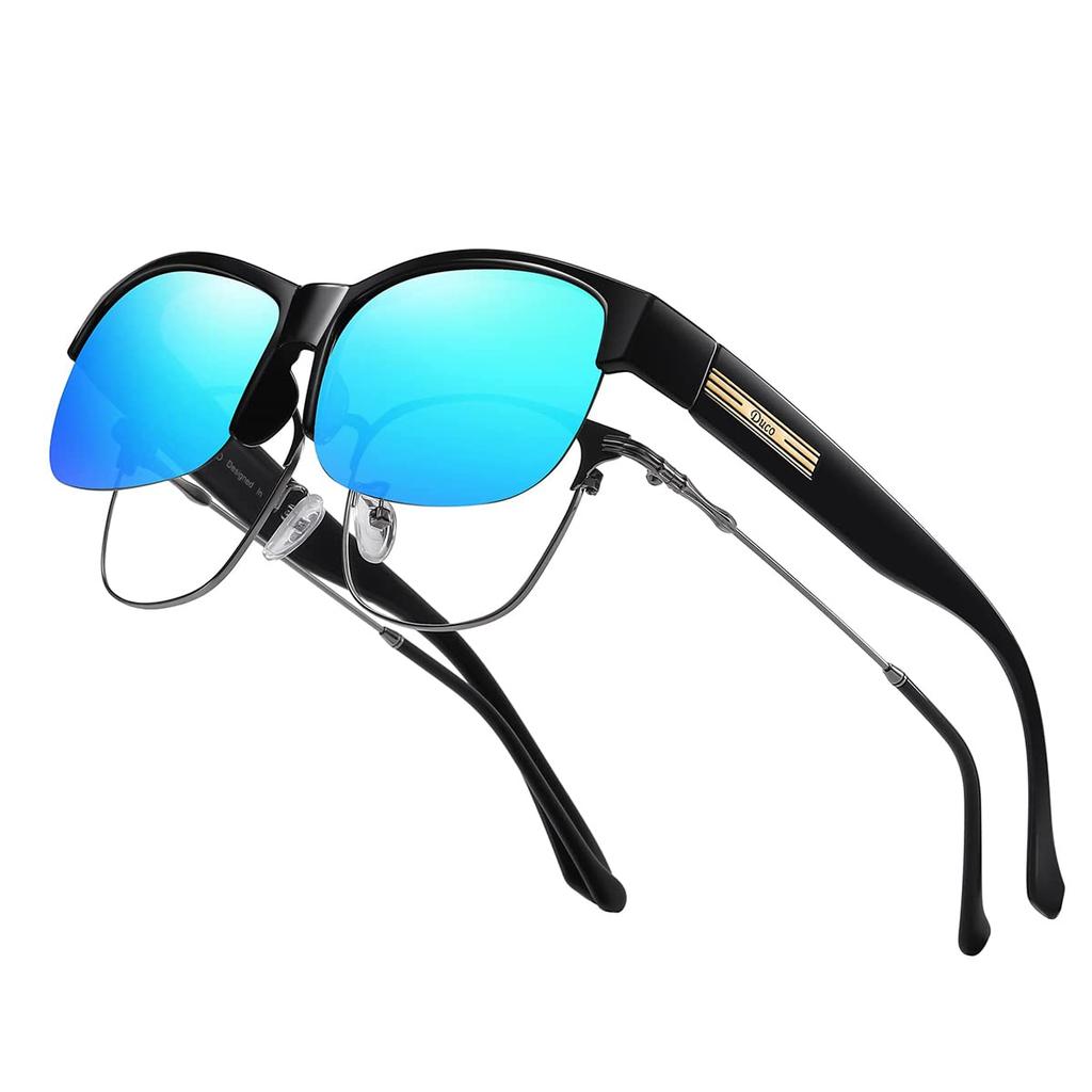 DUCO Поляризационные Солнцезащитные Очки от Пыльцы UV400 8960 или Очки, Надеваемые Поверх Обычных, Линзы, Защита, Защита, Унисекс, (Черный Синий)