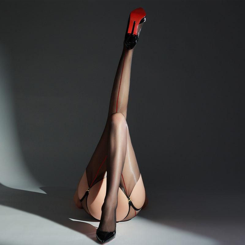 Suspender Stockings Sexy Line Black Silk Stockings Silky Open Crotch Pantyhose