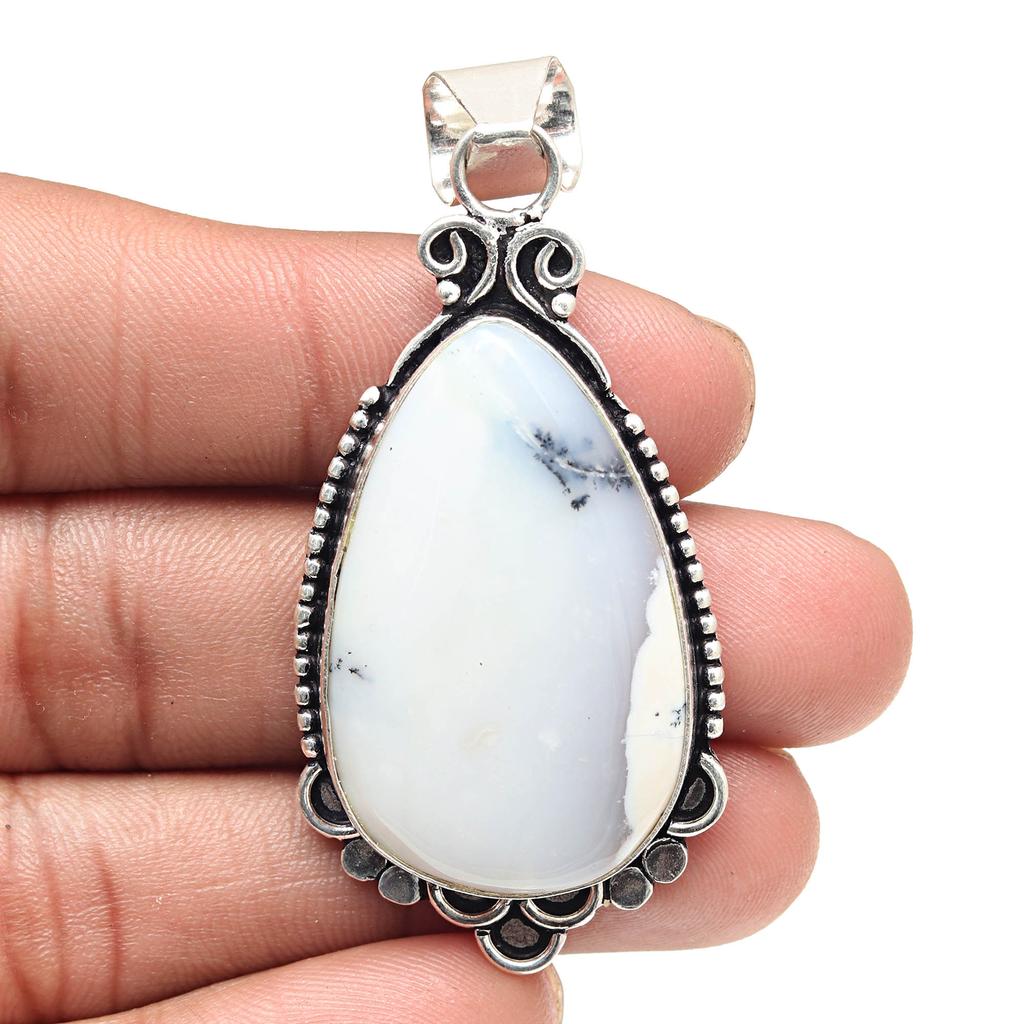 Кулон Дендритовый Опал Драгоценный камень Подарок на День святого Валентина Серебряные украшения 2,5"