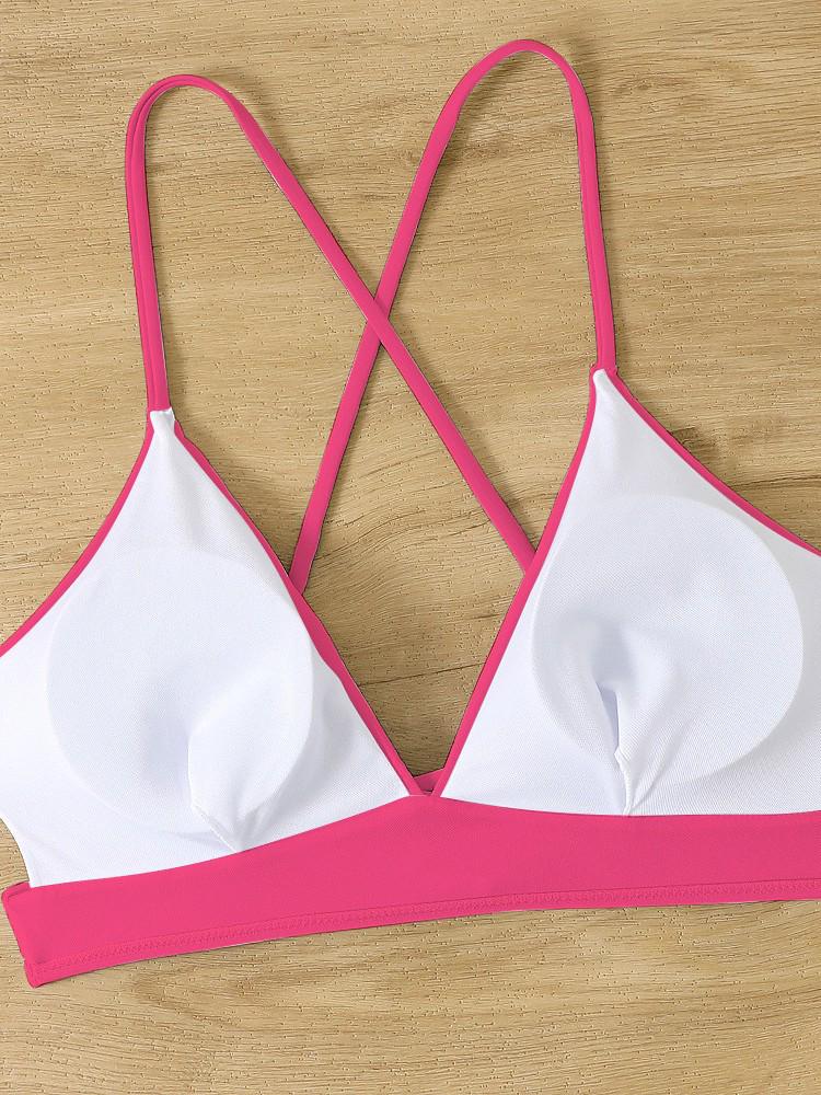 Черно-розовый топ-бикини с перекрещивающимися бретелями - Сексуальный спортивный топ-майка на завязках