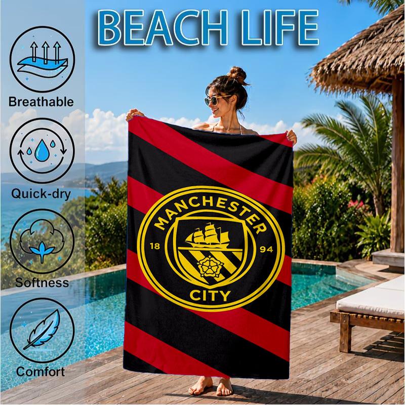 City Football Club Printed Microfiber Beach Towel, Soft And Absorbent, Quick-Dry, Ideal for Summer Travel, Beach Essential, Swimming Pool