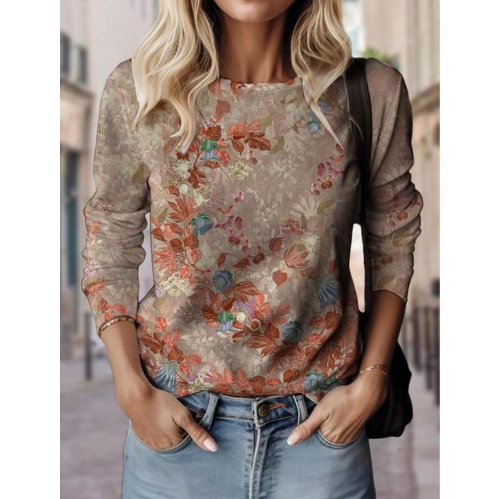 Женские футболки с цветочным узором, топы с 3D-принтом, повседневный свитер с круглым вырезом и длинным рукавом, модная толстовка Y2K для девочек