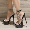 Liyke Summer Fashion Rhinestone Narrow Band Women 16CM Stiletto Sandals Sexy Open Toe Platform High Heels Party Stripper Shoes