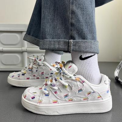 Взрывоопасная внешняя торговля, маленькие белые туфли в гонконгском стиле, женские, осень 2025, новая модная студенческая платформа, спортивные повседневные туфли-хлебцы