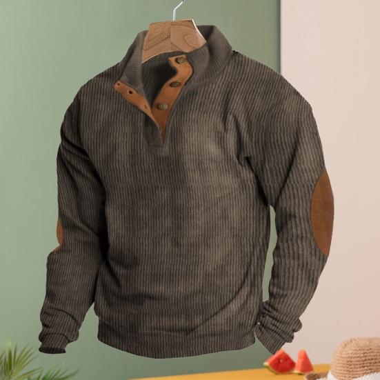 Мужская толстовка с воротником-стойкой и пуговицами, с длинным рукавом, повседневная, свободная, ретро-цвета, для повседневного спорта на открытом воздухе, для путешествий, контрастные цвета, топ