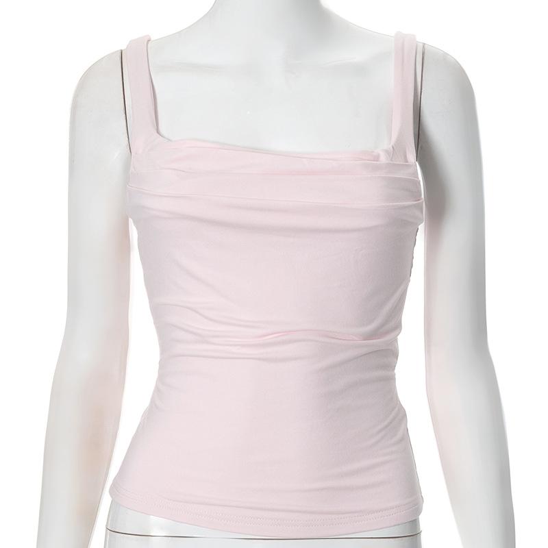 GMXIA Женская весенняя облегающая однотонная майка-топ с плиссировкой и халтером