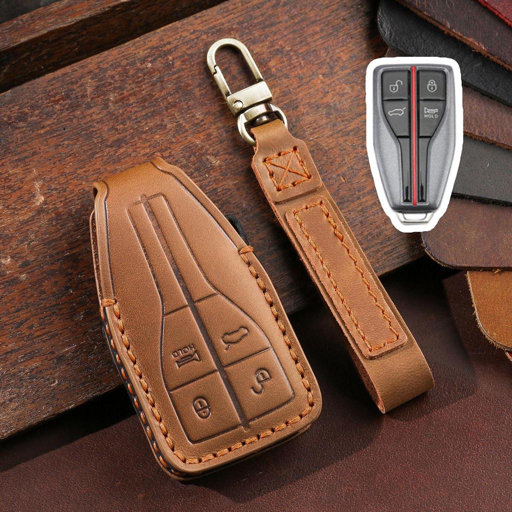 Genuine Leather Key Cover for Hongqi H5, H7, HS5, HS7 - Premium Car Remote Shell and Buckle