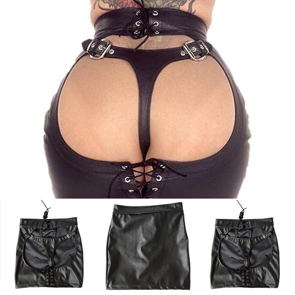 Мини-юбка из искусственной кожи на шнуровке, фетиш с открытыми бедрами, бондаж, клубная одежда, новинка