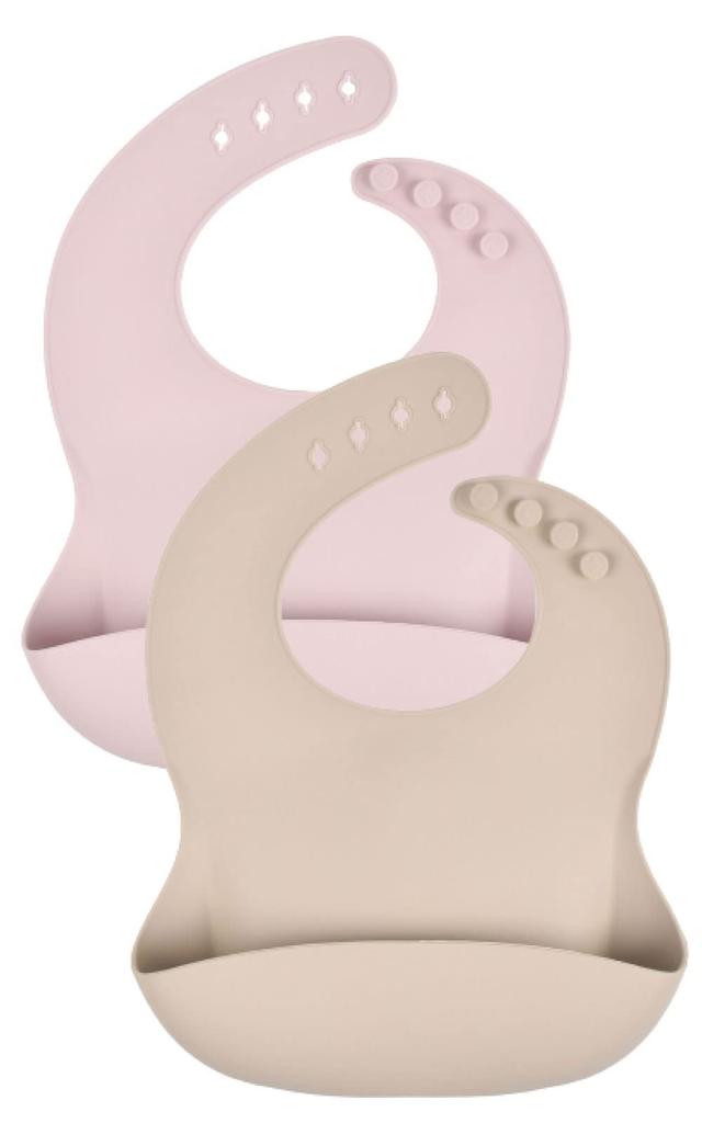 Rinaty Silicone Mealtime Set of 2 Muted Beige Peach Apron, Bibs, &