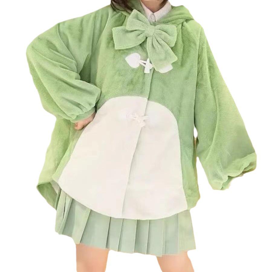 Милый плащ-накидка из плюша с капюшоном в виде динозавра в стиле лолита - Уютное бархатное мягкое пальто для девочек для осенне-зимнего тренда.