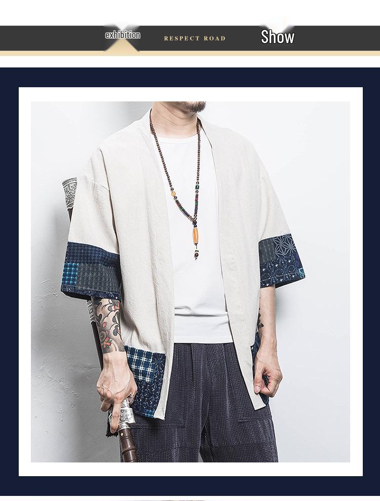Мужской летний кардиган-кимоно: Халат Дао с рукавом до середины предплечья, свободного кроя