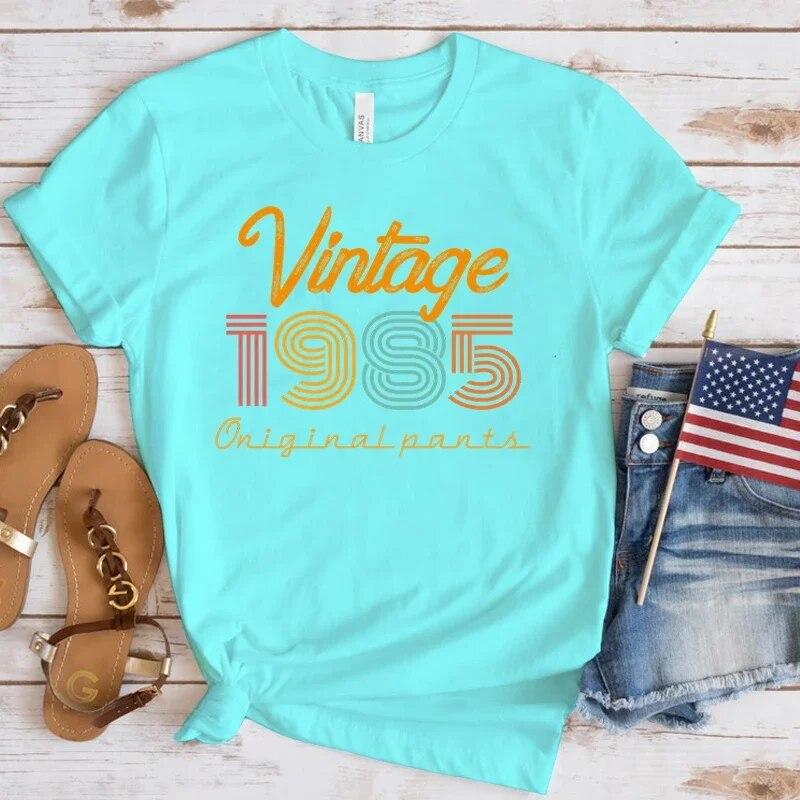 (Premium T-shirt)New Hot Vintage 1985 T-Shirts Fashion Women Girls Summer Tee Shirt Casual Short Sleeve Round Neck Tops T-Shirts