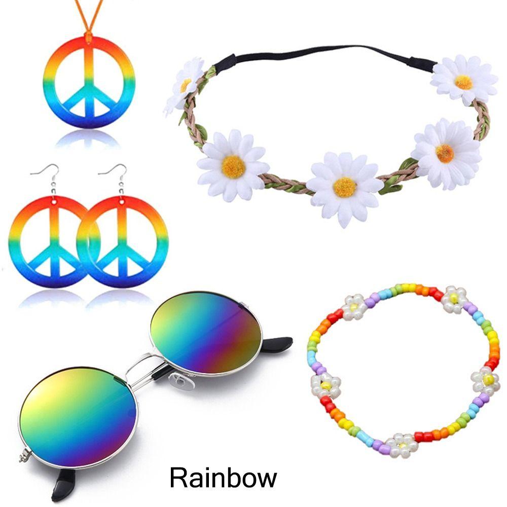 Boho Peace Sign Women's Hippie Costume Set 60's 70s Style Necklace Earrings  for Groovy Party Girls