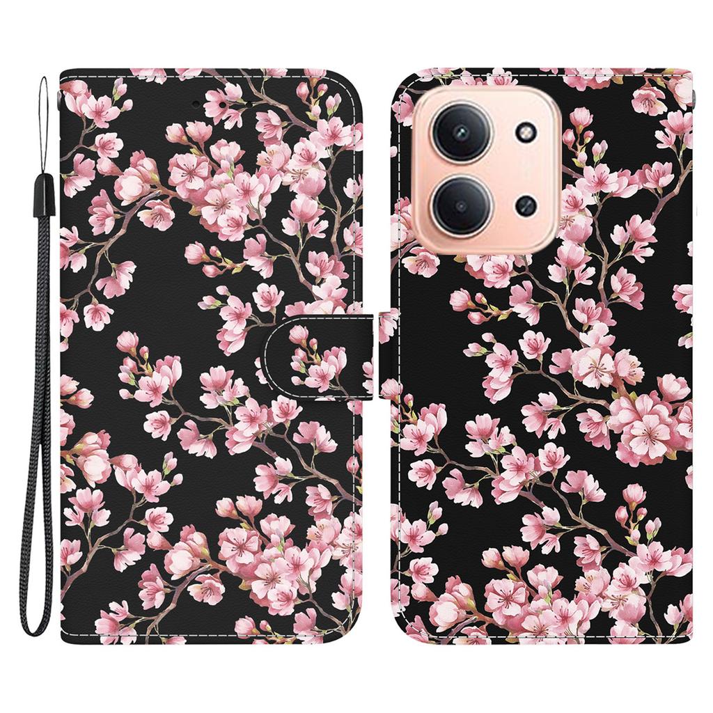 Для Xiaomi Redmi 15C 5G (США) (173мм)/15C 4G (США) (173мм) Кожаный чехол-книжка с ремешком и принтом
