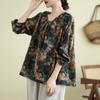 High End Cotton Linen Base Top for Spring Autumn Wear Loose Printed Linen Long Sleeved T-shirt