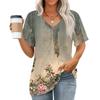 Womens Tops V-neck Short Sleeve Blouses Casual Fashion Print Tunic Tops With Pockets