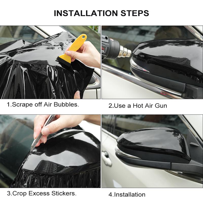 Premium Glossy Bright Black Self-adhesive Vinyl Car Wrap Film Vehicle Decal Auto Decor Film Air Bubble Free Paper Based Package