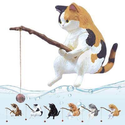 Рыба Пейзаж Мультяшная Статуэтка Кота Милая Фигурка Кота-Рыбака Милый Кот Ландшафтный Декор Украшение Интерьера Дома Автомобиля