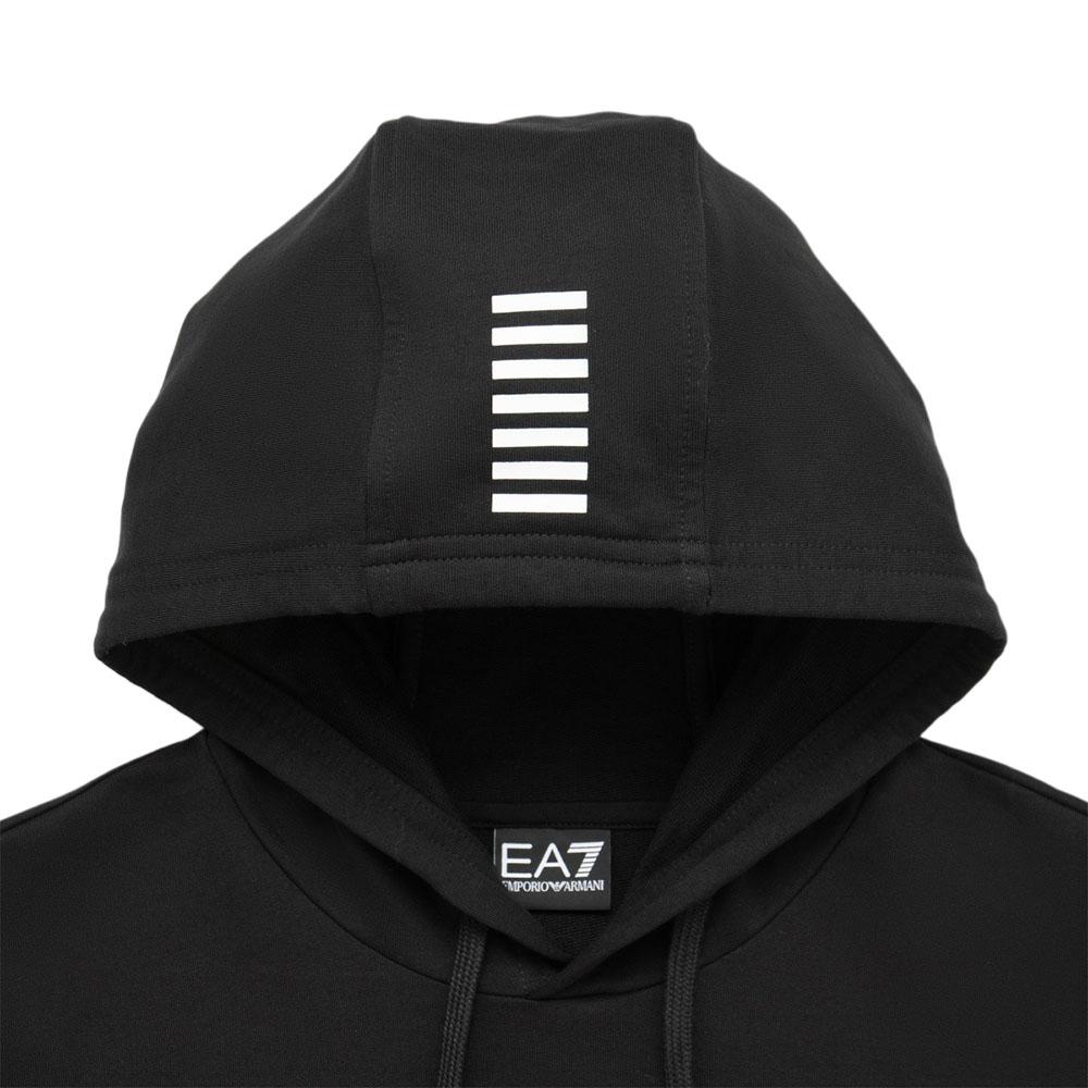 Emporio Armani EA7 FW24 Однотонная толстовка с капюшоном и длинным рукавом с принтом логотипа Мужская толстовка Черный 8NPM32-PJVRZ-1200
