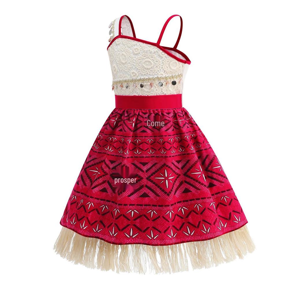 Платье Моана 2 Косплей с пайетками, кружевом и кисточками для девочек